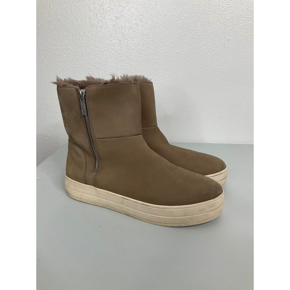 J/Slides NYC Womens Taupe Nubuck Leather Faux Fur Lined Platform Boots‎ Size 10